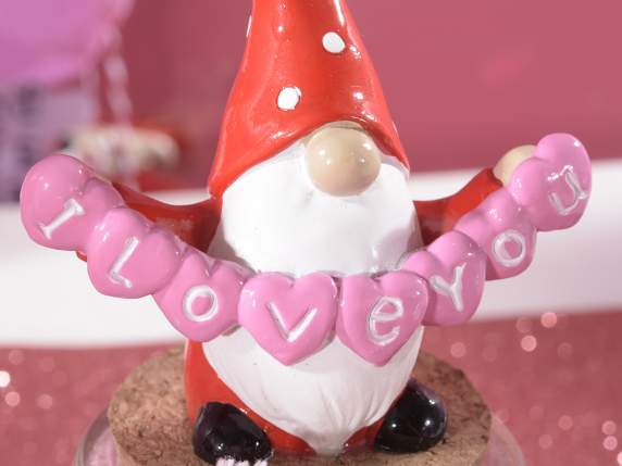 Bocal en verre avec couvercle, gnome en résine et cœur en ti