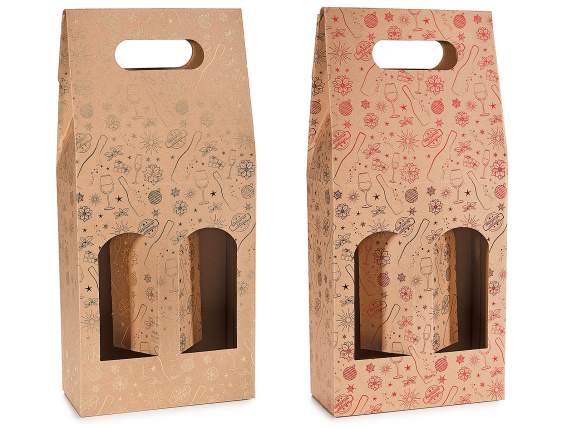 Coffret pour 2 bouteilles avec impression brillante, poignée