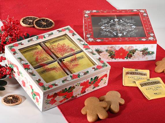 Boîte à thé et à épices en bois de Noël à 4 compartiments