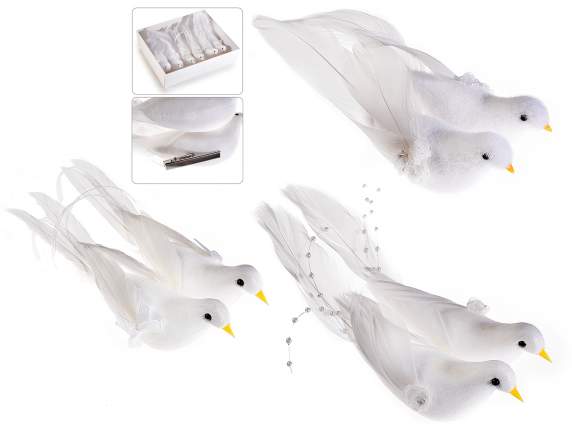 Boîte de 3 paires de colombes blanches avec pince à linge
