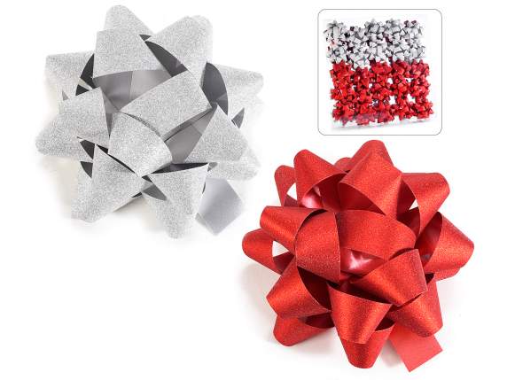 Boîte de 50 nœuds cadeaux adhésifs mats avec paillettes