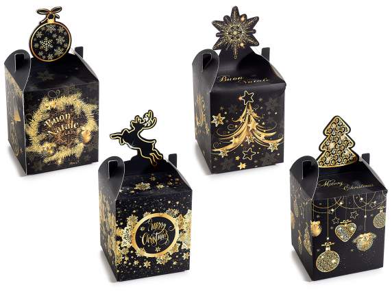 Boîte de Noël en papier noir et or avec décoration