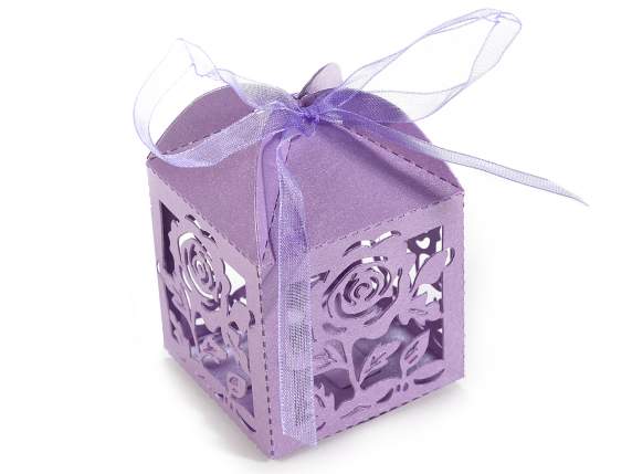 Boîte de faveur "Fiore" en papier pailleté lilas