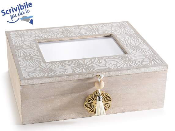 Boîte en bois avec cadre photo et pendentif décoratif