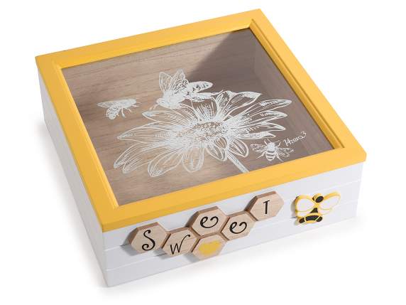 Boîte en bois et verre avec décorations 