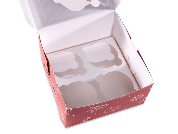 Boîte en papier de Noël avec fenêtre,nœud et 4 compartiments