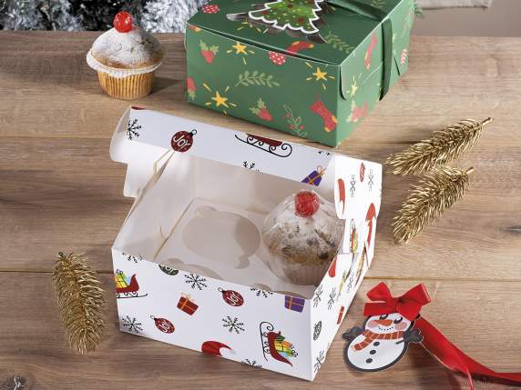 Boîte en papier de Noël avec fenêtre,nœud et 4 compartiments
