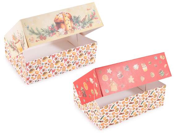 Boîte en papier avec imprimé de Noël et fenêtre transparente