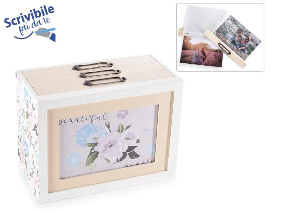 Boite photo en bois avec tiroir album Fleurs Pastel