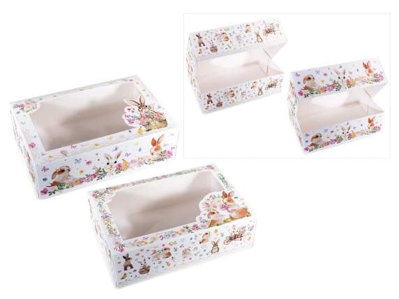 Boîte en papier imprimée de Pâques avec vitrine transparente