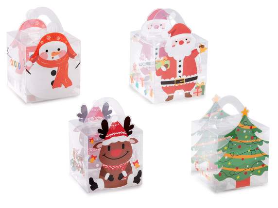 Boîte en PVC transparente avec imprimé de Noël et poignée