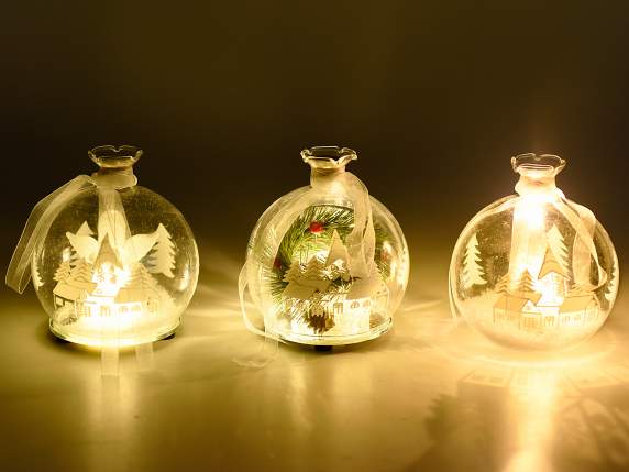 Bola de cristal con paisaje y luz led en pack. soltero