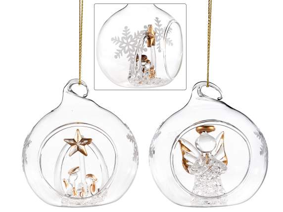 Bola de cristal colgante con temática de belén navideño
