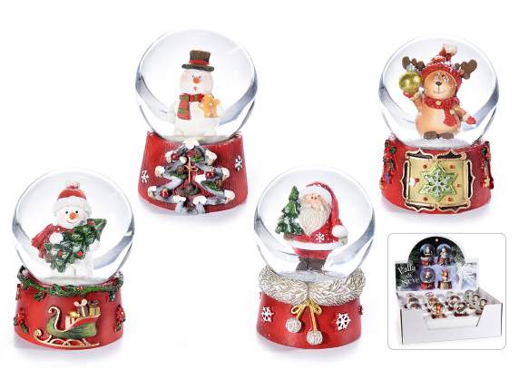 Bola de nieve con personaje navideño y base de resina.