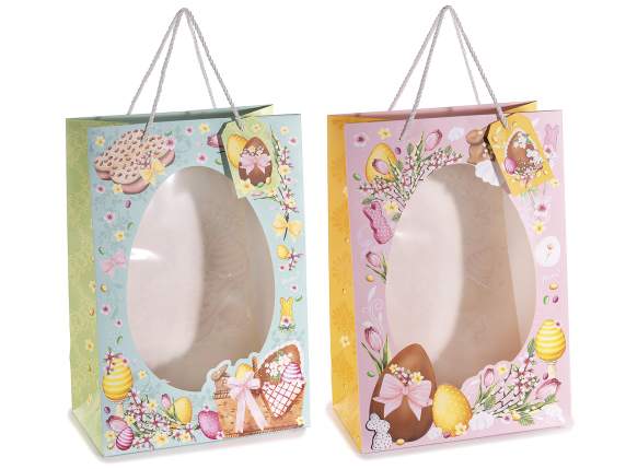 Bolsa papel Pascua con asas, ventana ovalada y etiqueta