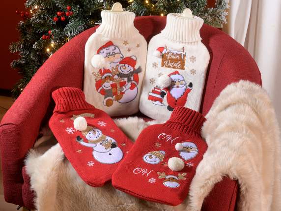 Bolsa de agua caliente 1,7 L funda de punto bordado navideño