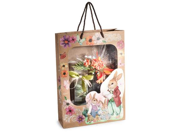 Bolsa-sobre grande de papel kraft con conejos y ventana.