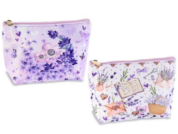 Bolsa de tela con cremallera y estampado de lavanda
