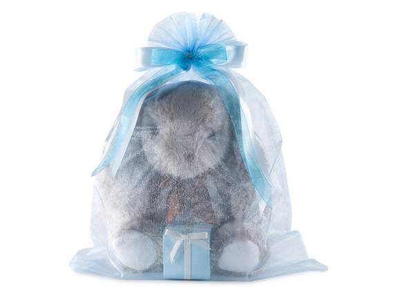 Bolsa de organza azul bebé 30x40 cm con cordón