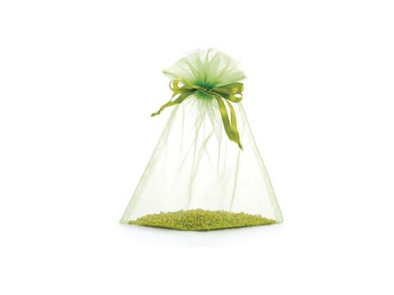 Bolsa de organza verde manzana 17x22 cm con lazo