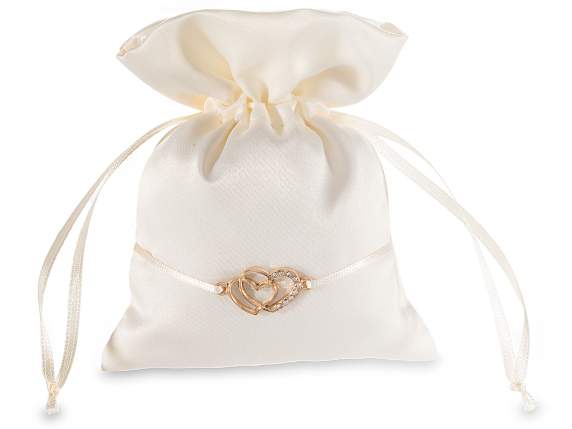 Bolso efecto satén corazones de metal dorado y lazo