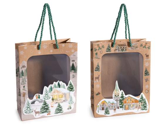 Bolsa-sobre mediano de papel kraft navideño con ventana