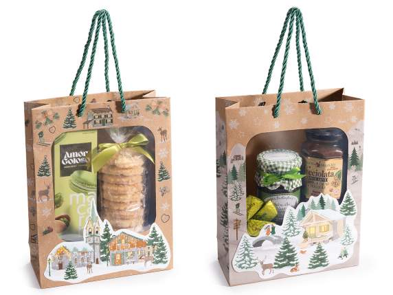 Bolsa-sobre mediano de papel kraft navideño con ventana