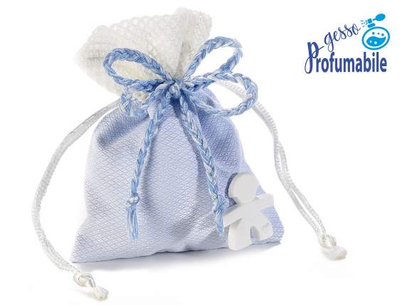 Bolsa de algodón con tiza para bebé y cinta tejida.