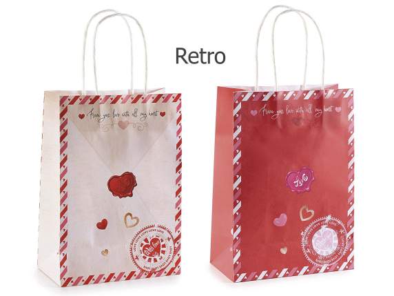 Bolsa-sobre de papel pequeño con asas, estampado de San Vale