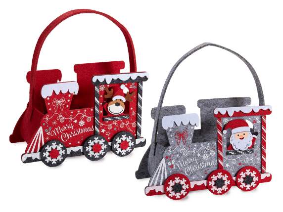 Bolsa de tela con tren navideño y adornos en relieve