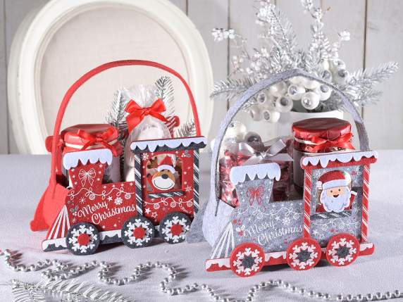 Bolsa de tela con tren navideño y adornos en relieve