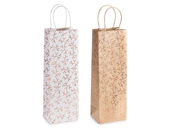 Bolsa de papel para botellas, estampado de ramitas doradas