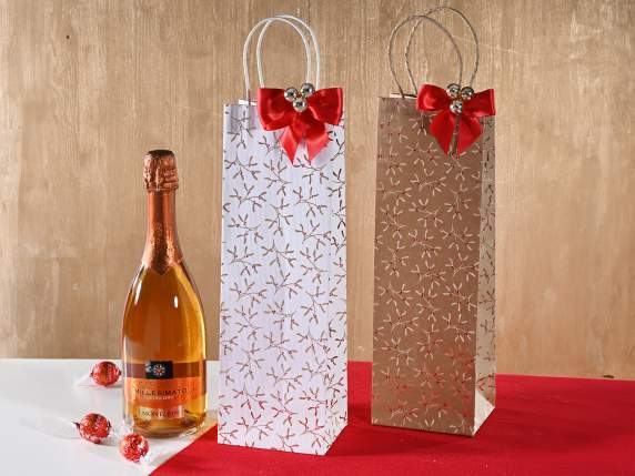 Bolsa de papel para botellas, estampado de ramitas doradas