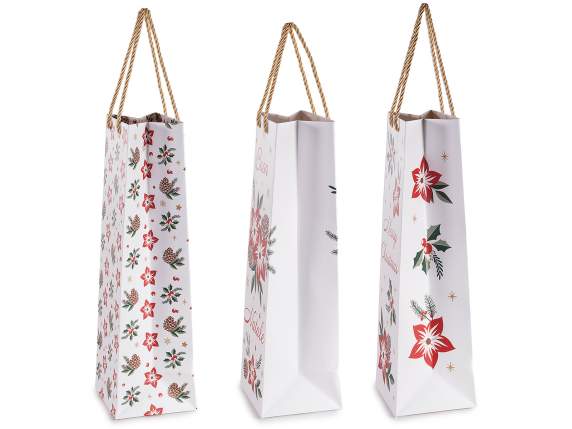 Bolsa portabotellas decorada con estrellas navideñas y asas