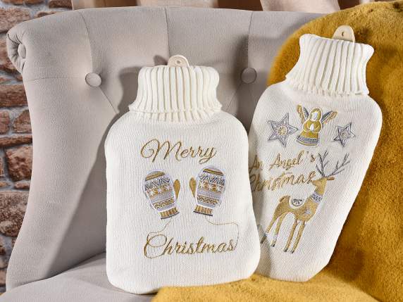 Bolsa de agua caliente de 1,8 L con funda navideña de punto