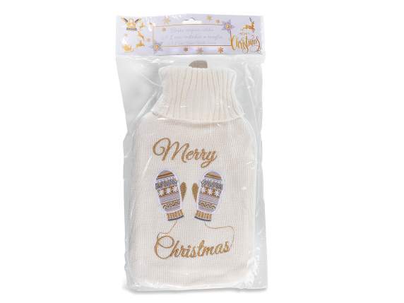 Bolsa de agua caliente de 1,8 L con funda navideña de punto