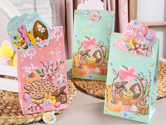 Bolsa de papel sin asas, con pegatina y decoración 3D