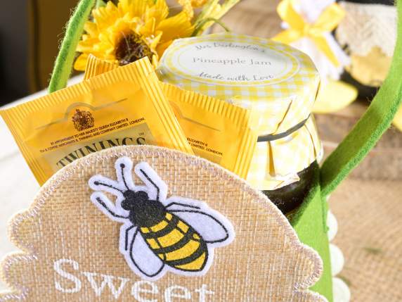 Lote de 2 bolsas de tela y yute con adornos de abejas y flor