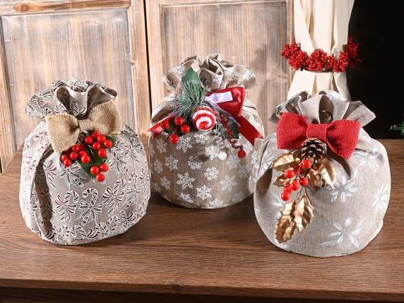 Bolsa de tela para panettone con estampado navideño