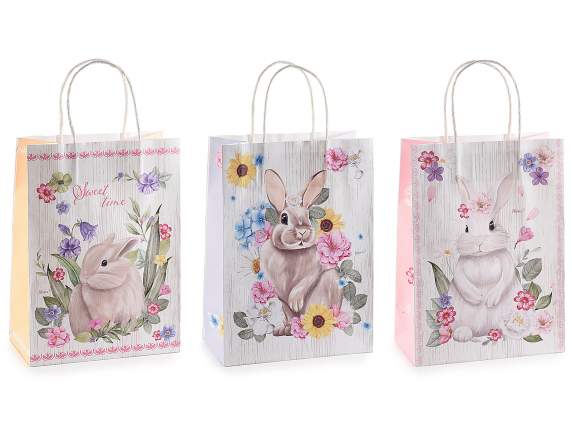 Bolsa-sobre de papel mediano con asas y estampado de conejit