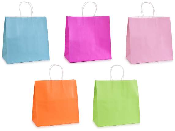 Bolsa-sobre de papel grande, cuadrado y de color, con asas.