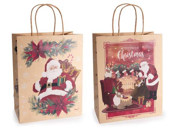 Bolsa-sobre mediano de papel kraft con asas decoradas con mo