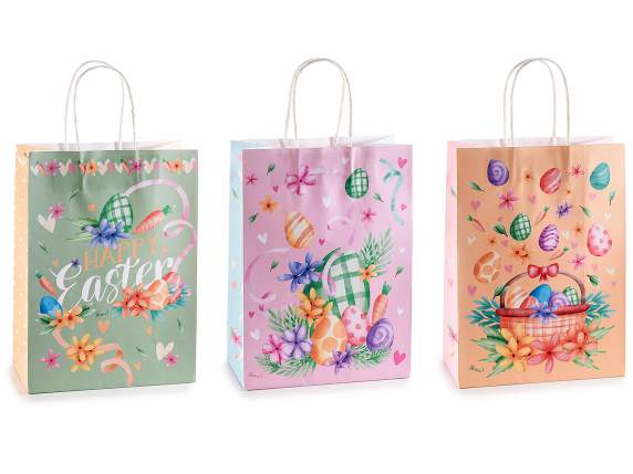 Bolsa-sobre de papel mediano con asas y decoración de Pascua