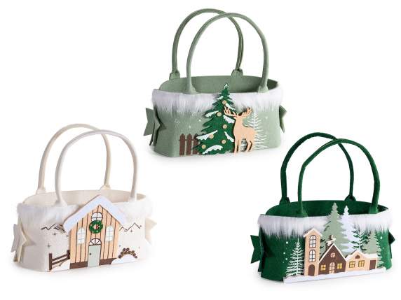 Bolsa navideña de tela con relieve y suave pelo ecológico