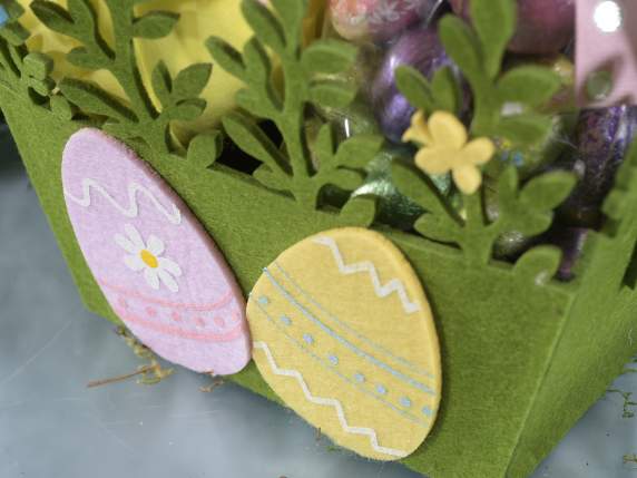 Bolsa de tela decorada con huevos y conejito de Pascua