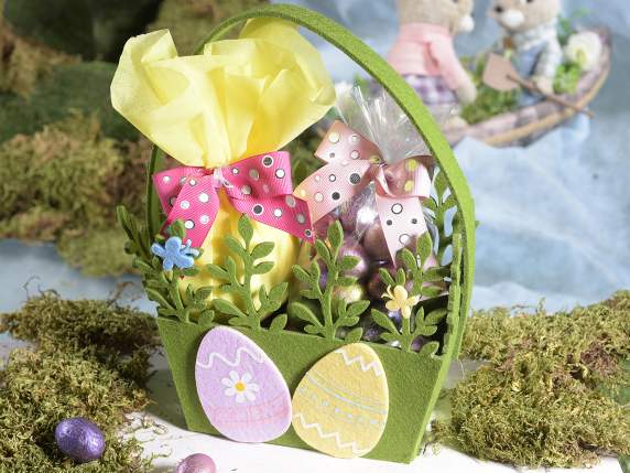 Bolsa de tela decorada con huevos y conejito de Pascua