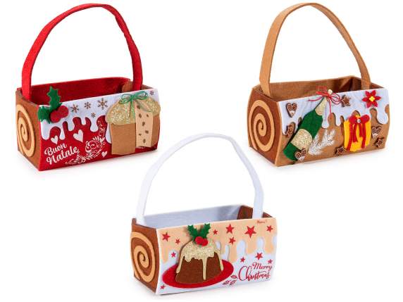 Bolsa-cesta de tela navideña con asa