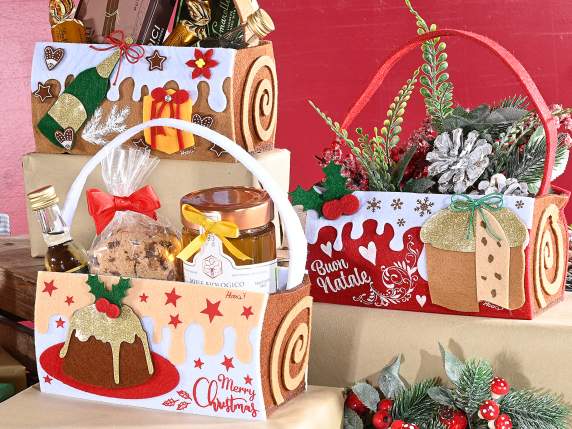 Bolsa-cesta de tela navideña con asa