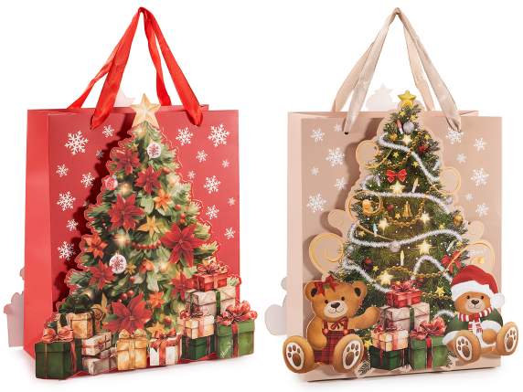 Bolsa-sobre de papel mediano con asas y árbol de Navidad 3d
