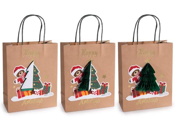 Bolsa-sobre mediano papel kraft con adornos navideños en 3D
